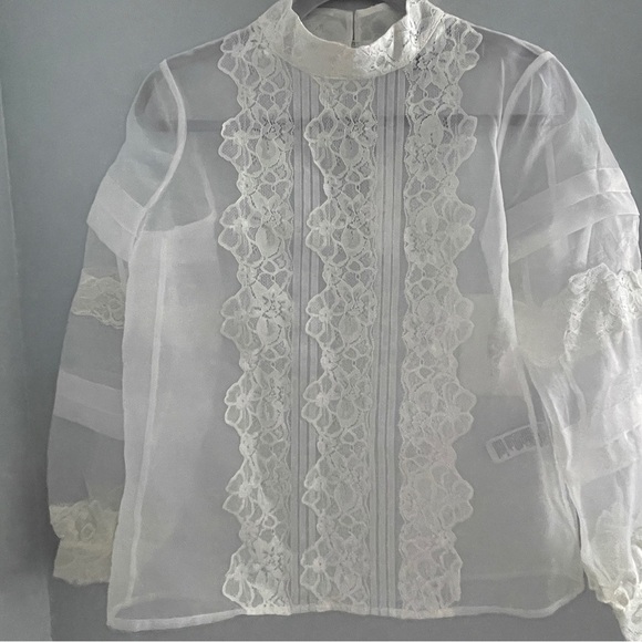 White House Black Market Blouse Women’s Sheer Organza Lace Vtg Style Top Sz 4 - Picture 2 of 10